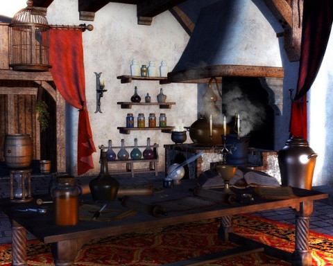 A rustic alchemy lab.