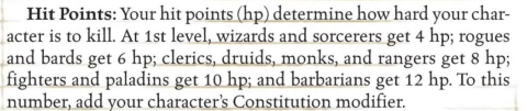 Text on HP from the original DnD book.