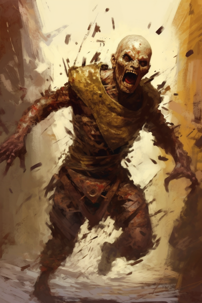A raging and twisted humanoid running toward the viewer.