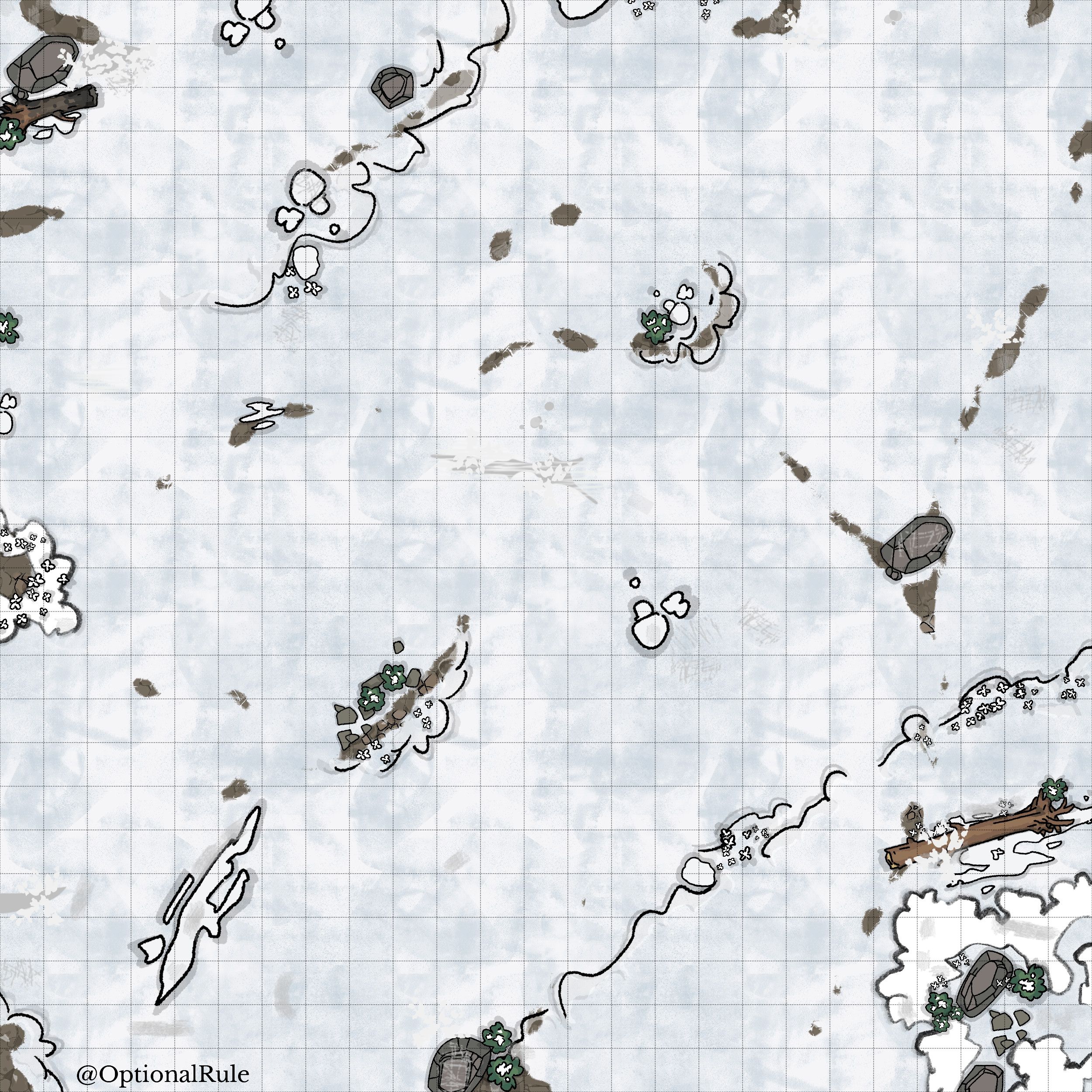 A battlemap of a winter landscape